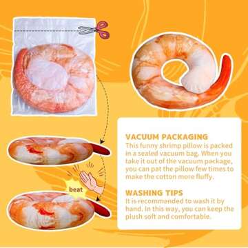 Goetland Large Shrimp Neck Pillow U Shaped Realistic Simulation Travel Throw Cushion Plush Toy