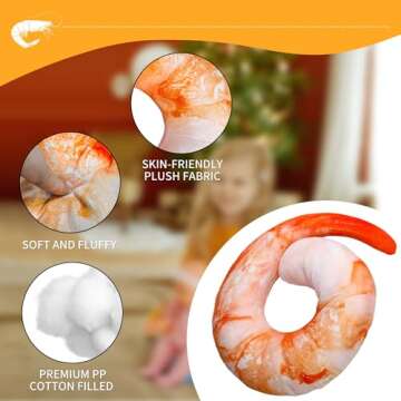 Goetland Large Shrimp Neck Pillow U Shaped Realistic Simulation Travel Throw Cushion Plush Toy