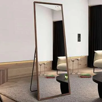 TheiaMo 65"×22" Wooden Full Length Mirror, Floor Mirror with Standing Holder Leaning/Hanging Mirror Wood Frame Large Wall-Mounted Mirror for Bedroom/Living Room, Brown Wood