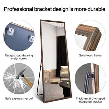 TheiaMo 65"×22" Wooden Full Length Mirror, Floor Mirror with Standing Holder Leaning/Hanging Mirror Wood Frame Large Wall-Mounted Mirror for Bedroom/Living Room, Brown Wood