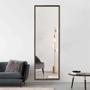 TheiaMo 65"×22" Wooden Full Length Mirror, Floor Mirror with Standing Holder Leaning/Hanging Mirror Wood Frame Large Wall-Mounted Mirror for Bedroom/Living Room, Brown Wood
