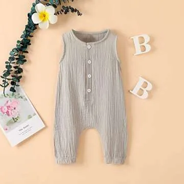 Newborn Baby Girl Romper Jumpsuit Cotton Linen Sleeveless Ruffled Bodysuit Infant Summer Clothes Out...