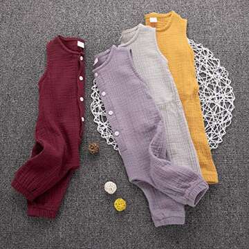 Newborn Baby Girl Romper Jumpsuit Cotton Linen Sleeveless Ruffled Bodysuit Infant Summer Clothes Outfits (Grey, 0-3 Months)