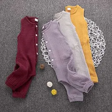 Newborn Baby Girl Romper Jumpsuit Cotton Linen Sleeveless Ruffled Bodysuit Infant Summer Clothes Outfits (Grey, 0-3 Months)