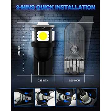 Marsauto 194 LED Bulbs - 6000K Xenon White, Pack of 10