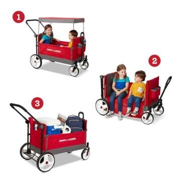 Radio Flyer Stroller Wagon with 5-Point Harnesses, Rear Brake, and Push Pull Handle, Red