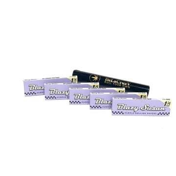 Blazy Susan Purple Rolling Paper 11/4 Slow Burning Ultra Thin 5 Packs and DeLaCruzV Tube.