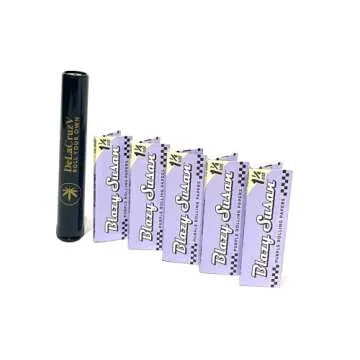 Blazy Susan Purple Rolling Paper 11/4 Slow Burning Ultra Thin 5 Packs and DeLaCruzV Tube.