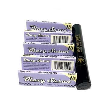 Blazy Susan Purple Rolling Paper 11/4 Slow Burning Ultra Thin 5 Packs and DeLaCruzV Tube.