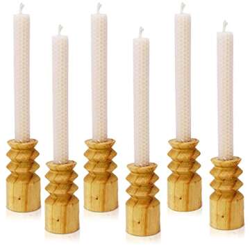 DEYBBY Natural Beeswax Taper Candles,8inch Dripless and Smokeless White Bee Wax,4Hour Burn Time Flat Top (Pack of 6)