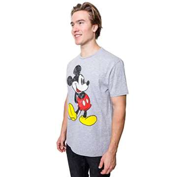 Disney Mickey Mouse Classic Distressed Standing T-Shirt (SM, Grey Heather)