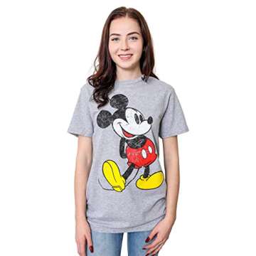 Disney Mickey Mouse Classic Distressed Standing T-Shirt (SM, Grey Heather)