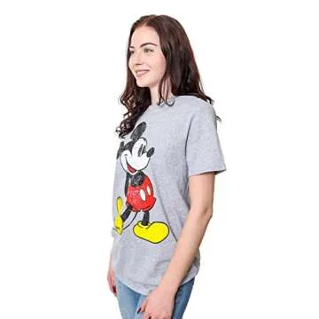 Disney Mickey Mouse Classic Distressed Standing T-Shirt (SM, Grey Heather)