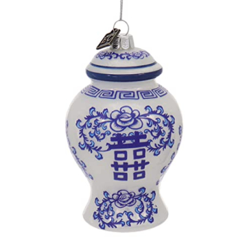 Raz 4-inch Elegant Delft Blue Ginger Jar Glass Ornament with Double Happiness