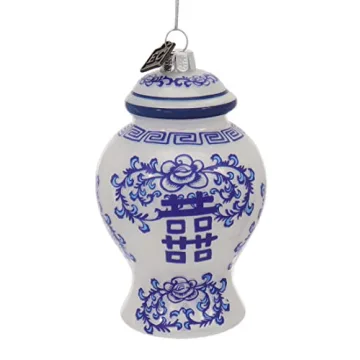 Raz 4-inch Elegant Delft Blue Ginger Jar Glass Ornament with Double Happiness
