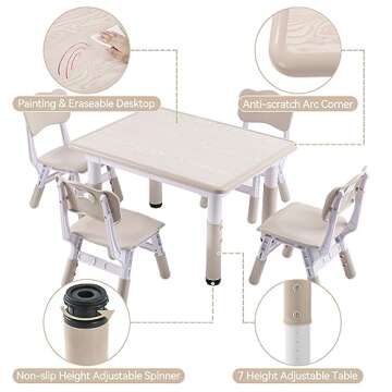 DOREROOM Adjustable Kids Table and Chair Set for Toddlers