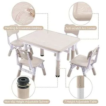 DOREROOM Adjustable Kids Table and Chair Set for Toddlers