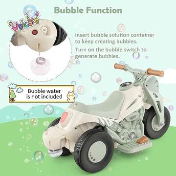 HONEY JOY Ride On Motorcycle, 6V Toddler Motorcycle with Bubble Maker, LED Light, Music, Foot Pedal, Forward/Backward, 3-Wheel Battery Powered Electric Motorcycle for Kids, Gift for Boys Girls (Beige)