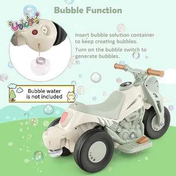 HONEY JOY Ride On Motorcycle, 6V Toddler Motorcycle with Bubble Maker, LED Light, Music, Foot Pedal, Forward/Backward, 3-Wheel Battery Powered Electric Motorcycle for Kids, Gift for Boys Girls (Beige)