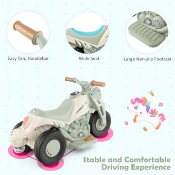 HONEY JOY Ride On Motorcycle, 6V Toddler Motorcycle with Bubble Maker, LED Light, Music, Foot Pedal, Forward/Backward, 3-Wheel Battery Powered Electric Motorcycle for Kids, Gift for Boys Girls (Beige)