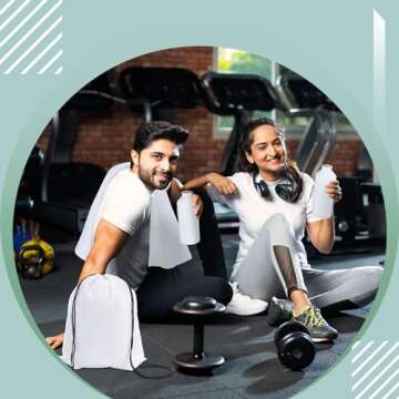 Qinyoung 6 Set 20 oz Sublimation Water Bottle Drawstring Bags and Sublimation Towels Aluminum Sport Water Bottle with Sweat Towel and Storage Bag DIY for Travel Hiking Gym Fishing (Classic Style)