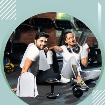 Qinyoung 6 Set 20 oz Sublimation Water Bottle Drawstring Bags and Sublimation Towels Aluminum Sport Water Bottle with Sweat Towel and Storage Bag DIY for Travel Hiking Gym Fishing (Classic Style)