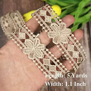Gold Lace Ribbon, Sewing Lace Trim by The Yard, Flower Lace Fabric for DIY Crafts Decorative, 5Yards...