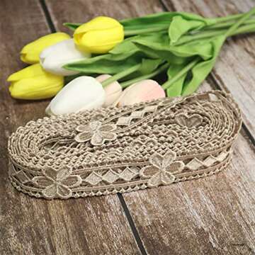 Gold Lace Ribbon, Sewing Lace Trim by The Yard, Flower Lace Fabric for DIY Crafts Decorative, 5Yards (1.1Inch)