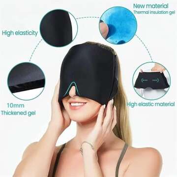 Hameisen Headache Cap Migraine, Gel Ice Headache Relief Hat, Wearable Cold Therapy Migraine Relief Cap, Comfortable & Stretchable Ice Pack Eye Mask for Puffy Eyes, Tension and Stress Relief