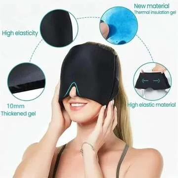 Hameisen Headache Cap Migraine, Gel Ice Headache Relief Hat, Wearable Cold Therapy Migraine Relief Cap, Comfortable & Stretchable Ice Pack Eye Mask for Puffy Eyes, Tension and Stress Relief