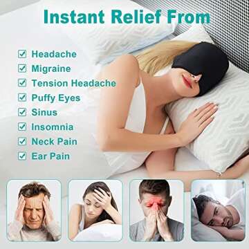 Hameisen Headache Cap Migraine, Gel Ice Headache Relief Hat, Wearable Cold Therapy Migraine Relief Cap, Comfortable & Stretchable Ice Pack Eye Mask for Puffy Eyes, Tension and Stress Relief