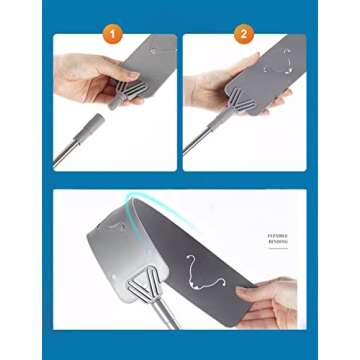 MUOOU Under Appliance Microfiber Duster with Extendable Pole, 100" Telescoping Gap Dust Brush, Long Flat Flexible Duster - 4 Cloth Cover