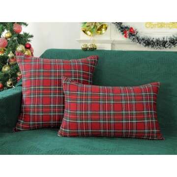 Christmas Tartan Plaid Pillow Covers Set of 2 Decorative