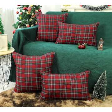 Christmas Tartan Plaid Pillow Covers Set of 2 Decorative