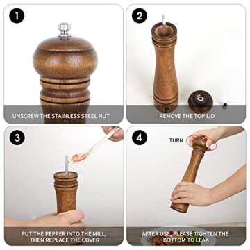 Pack of 2 Wood Pepper Grinder Set, 10 Inch Salt Mill And Pepper Grinder Set, Pepper Mill, Salt Shakers with Adjustable Ceramic Rotor - Oak Wood Pepper Grinder And Salt Mill for Your Kitchen