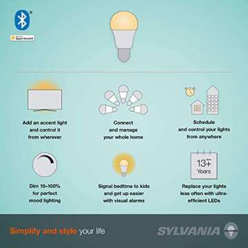 SYLVANIA 9W LED Smart Bluetooth A19 Light Bulb, Works with Apple HomeKit, 850 Lumens, Dimmable, 2700K, Soft White - 1 Pack (74579)