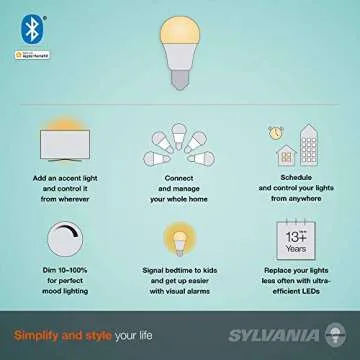 SYLVANIA 9W LED Smart Bluetooth A19 Light Bulb, Works with Apple HomeKit, 850 Lumens, Dimmable, 2700K, Soft White - 1 Pack (74579)