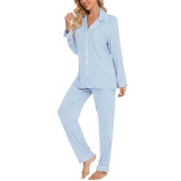 Leikar Button Up Pajama Set For Women 2 Piece Bridesmaid Pajamas Soft Pjs Lounge Sets M Light Blue