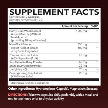 Horny Goat Weed Capsules for Men & Women - Extra Strength Performance & Energy Support with Tongkat Ali, Muira Puama, and Saw Palmetto - 1 Month Supply Herbal Supplement for Increased Endurance
