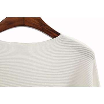 Ckikiou Womens Lightweight Oversized Boat Neck Sweaters Tops Dolman Batwing Sleeve Ribbed Knitted Pullovers White