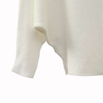 Ckikiou Womens Lightweight Oversized Boat Neck Sweaters Tops Dolman Batwing Sleeve Ribbed Knitted Pullovers White