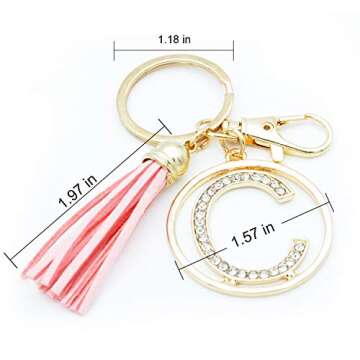 Letter Keychain for Women Purse Charms for Handbags Crystal Alphabet Initial Letter Pendant with Tassel (Gold-C)