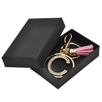 Letter Keychain for Women Purse Charms for Handbags Crystal Alphabet Initial Letter Pendant with Tassel (Gold-C)