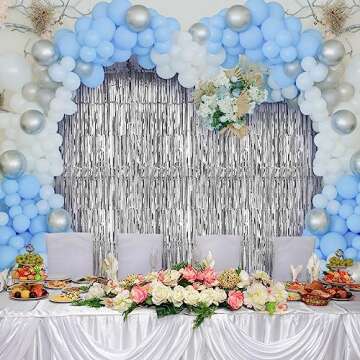 Accevo Silver Party Streamers 3Pack Metallic Tinsel Foil Fringe Curtains 3.2ft x 8.2ft Party Decorations for Photo Booth Photoshoot Birthday Bridal Shower Engagement Bachelorette Disco Party Decor