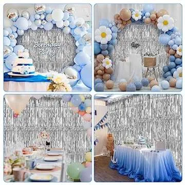 Accevo Silver Party Streamers 3Pack Metallic Tinsel Foil Fringe Curtains 3.2ft x 8.2ft Party Decorations for Photo Booth Photoshoot Birthday Bridal Shower Engagement Bachelorette Disco Party Decor