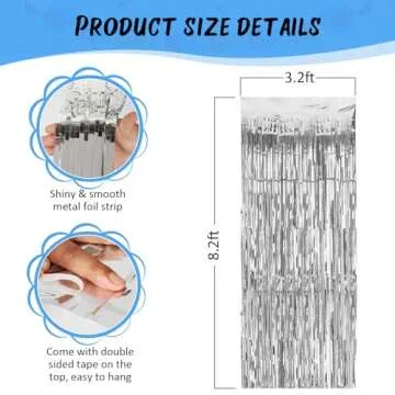 Accevo Silver Party Streamers 3Pack Metallic Tinsel Foil Fringe Curtains 3.2ft x 8.2ft Party Decorations for Photo Booth Photoshoot Birthday Bridal Shower Engagement Bachelorette Disco Party Decor