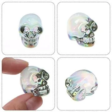 1" Crystal Skull Statues 10 Pcs Gemstone Carving Skull Statue Hand Carved Human Skeleton Figurines Head Bone Natural Crystal Skull Sculpture,Pocket Crystal Figurine Sculpture Colorful Stones Decor