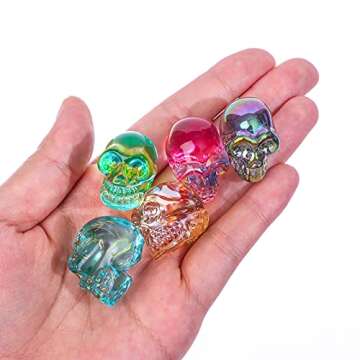 1" Crystal Skull Statues 10 Pcs Gemstone Carving Skull Statue Hand Carved Human Skeleton Figurines Head Bone Natural Crystal Skull Sculpture,Pocket Crystal Figurine Sculpture Colorful Stones Decor