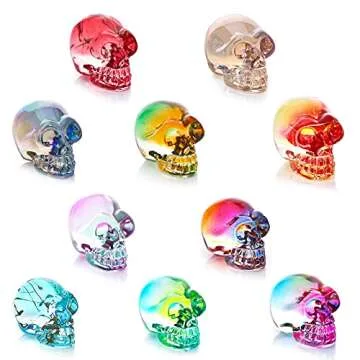 1" Crystal Skull Statues 10 Pcs Gemstone Carving Skull Statue Hand Carved Human Skeleton Figurines Head Bone Natural Crystal Skull Sculpture,Pocket Crystal Figurine Sculpture Colorful Stones Decor