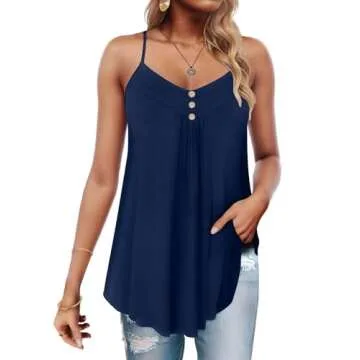 Viracy V Camisole for Women Girls Ruched A Line Cami Plus Size Swing Summer Tank Tops Junior Sleeveless Gorgeous Fashion Popular Blouse 3XL